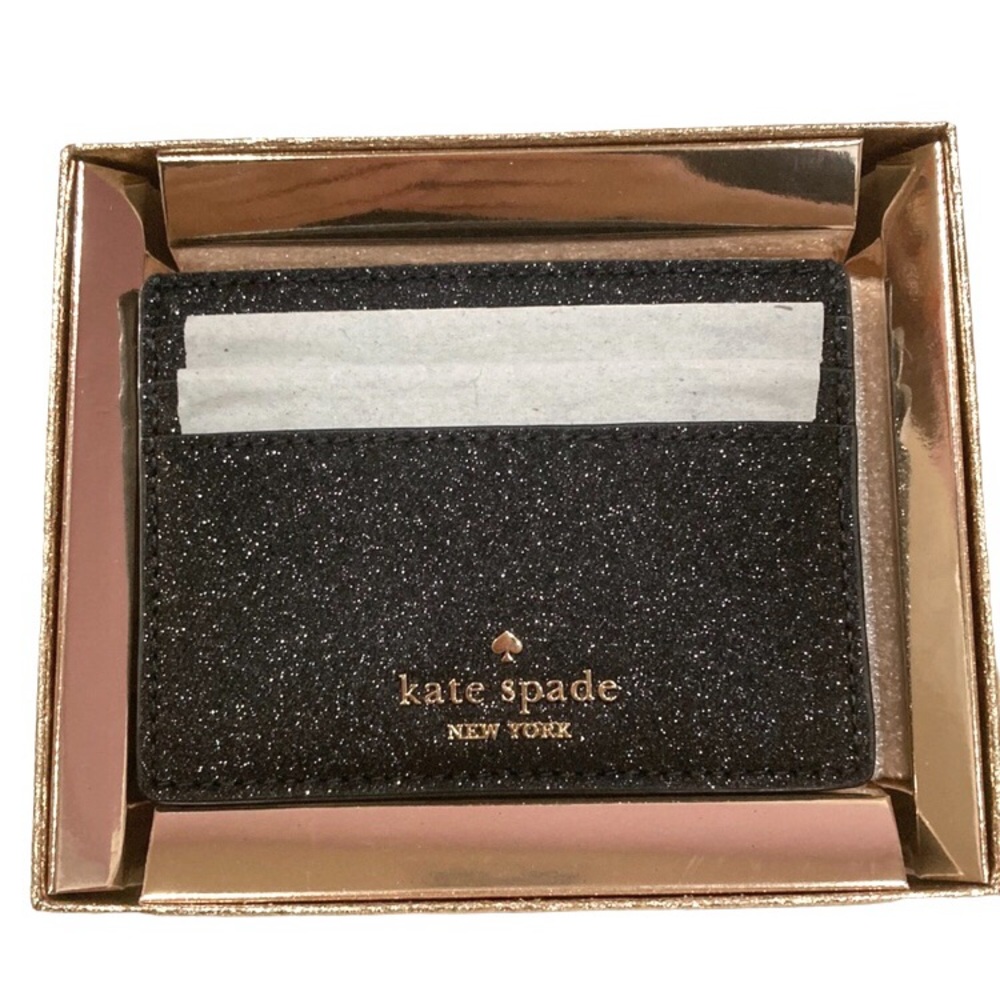 NWT Kate Spade Black Sparkle Glitter Glimmer Boxed Small Slim Card Holder Wallet